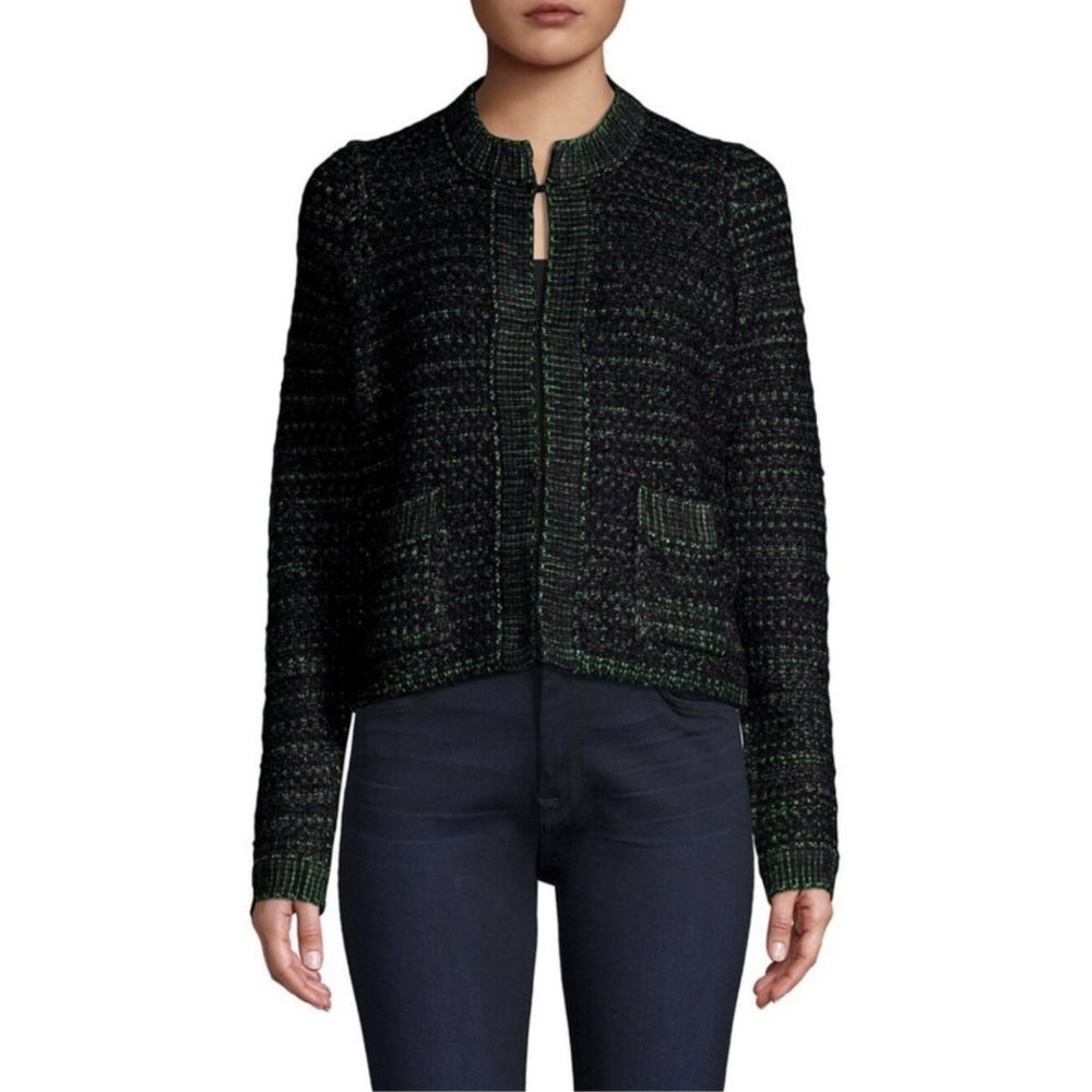 Sandro Crepide Tweed Crop Jacket in Black Green